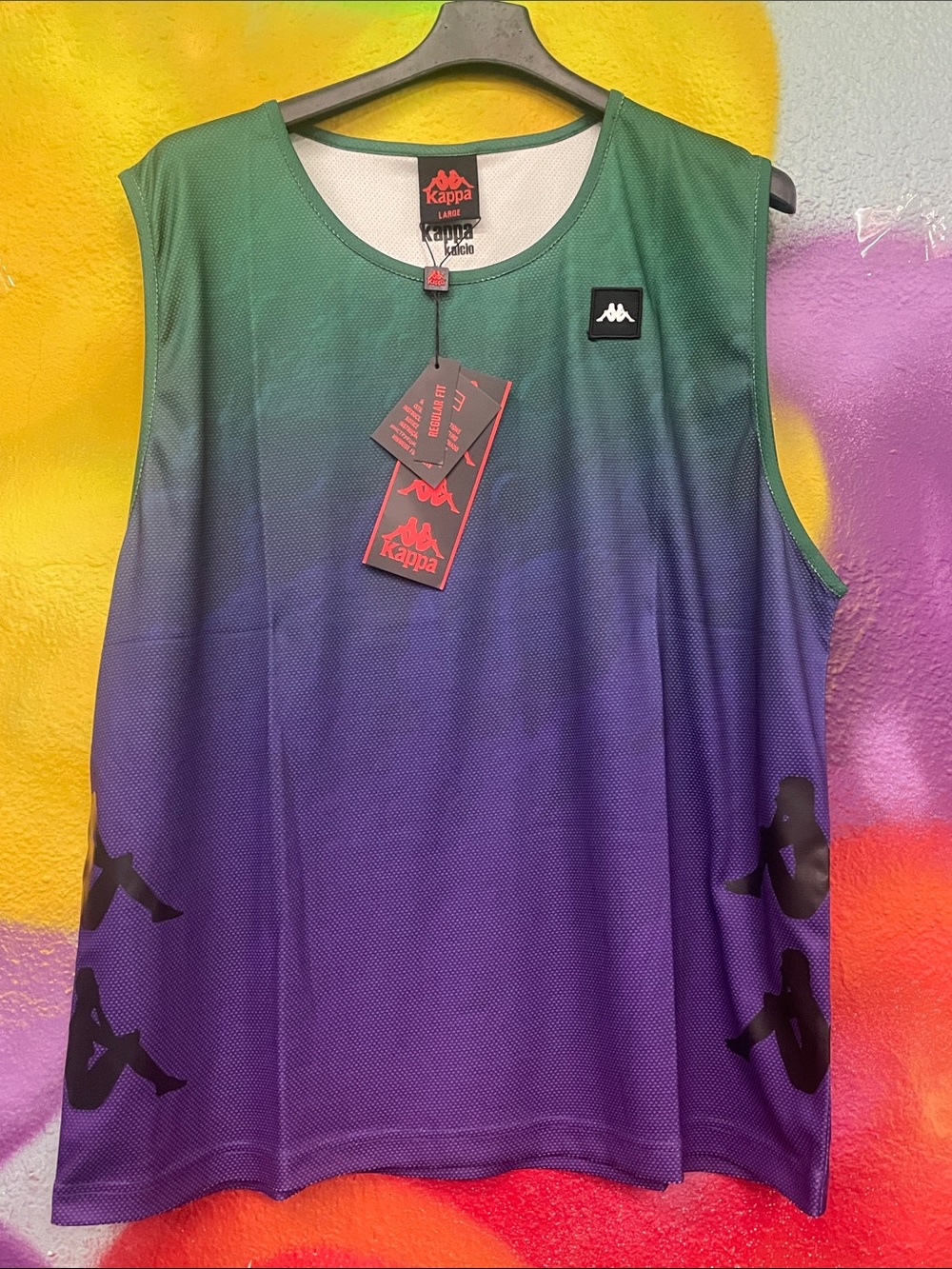 NWT KAPPA KALCIO BOYRAN 10 tank top t shirt tee summer green violet graphic L